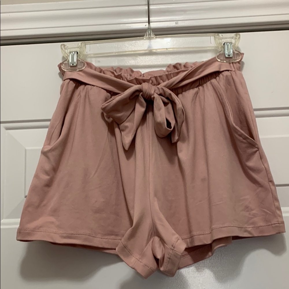 4/$10 Dusty Pink Elastic High Waist Shorts with Pockets and Tie In Front